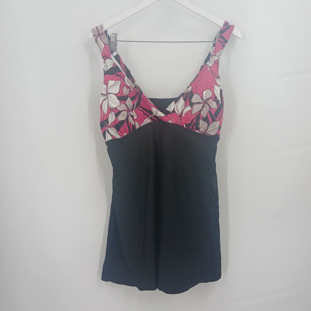 womens vintage silhouette solutions plus size 18W pink black floral swim dress